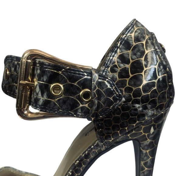 Michael Antonio Womens 4" Stiletto Pumps Snake Print Black /Metallic Gold Sz 8 - Picture 6 of 11